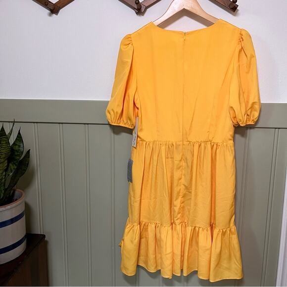 NWT Eliza J Surplice Neck Yellow Puff Sleeve Mini Dress Size 8 - Picture 5 of 9